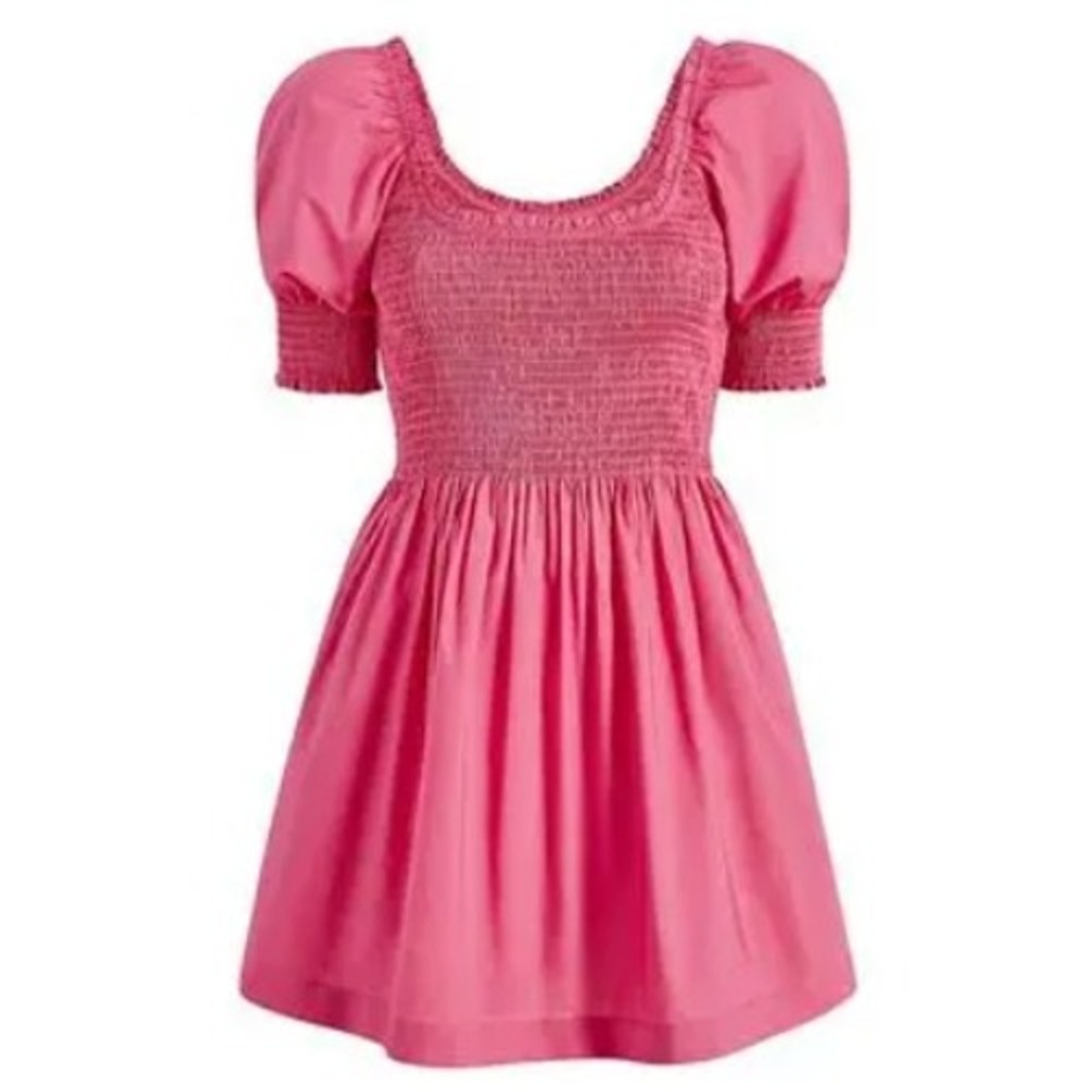 NWOT Hill House Home Naia Nap Mini Dress Womens Medium Pink Smocked Puff Sleeve